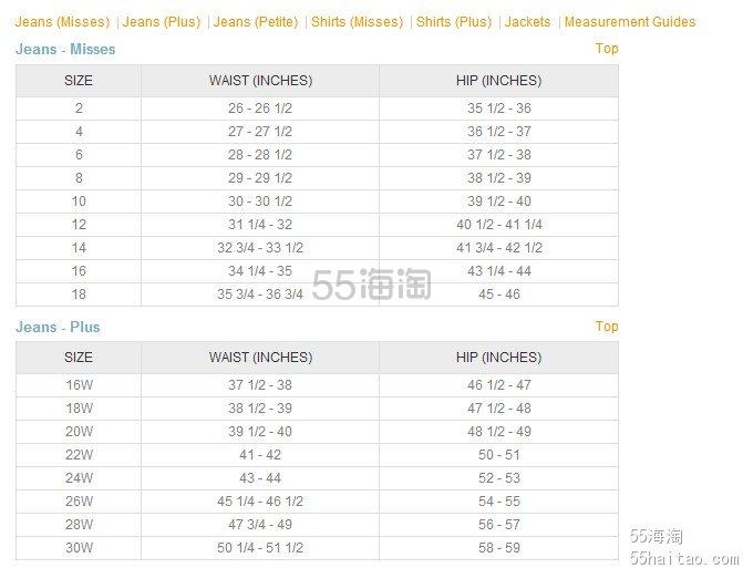 【lee尺码】海淘lee尺码对照表 | 牛仔裤尺码 | 尺码