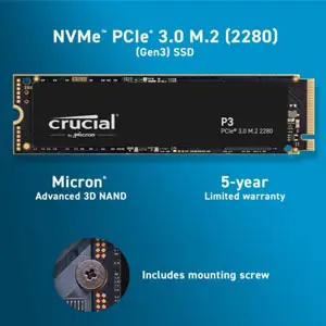 降价！Crucial P3 1TB PCIe3.0 3D NAND NVMe M.2 固态硬盘