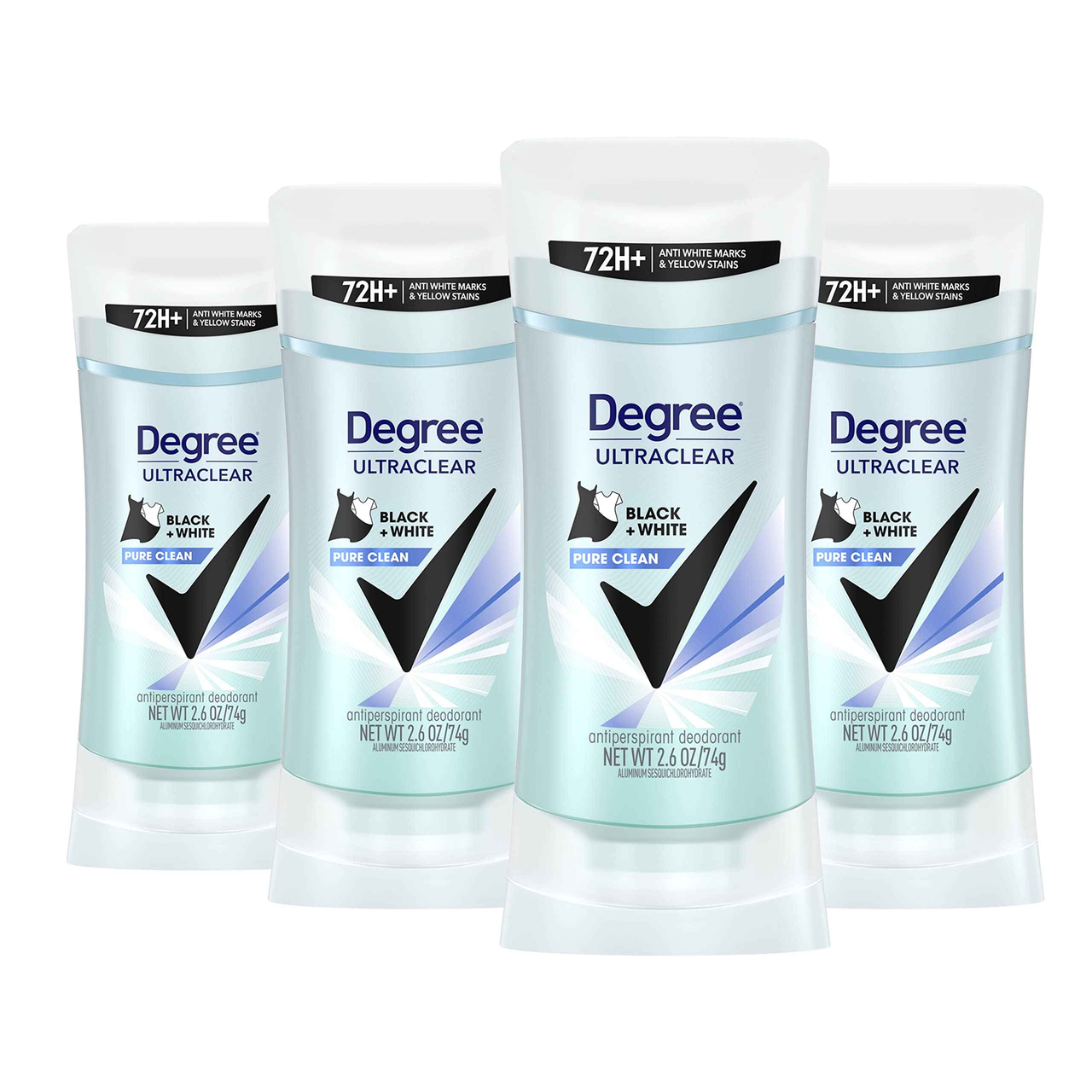degree 女士止汗剂 Pure Clean 女士除臭剂 2.6 盎司 74g 4 件装