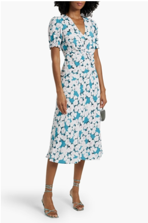 DVF Anaba 扭纹花卉印花双绉中长连衣裙