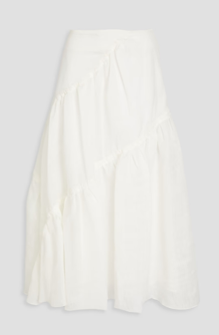 SANDRO 分层亚麻混纺薄纱中长半身裙