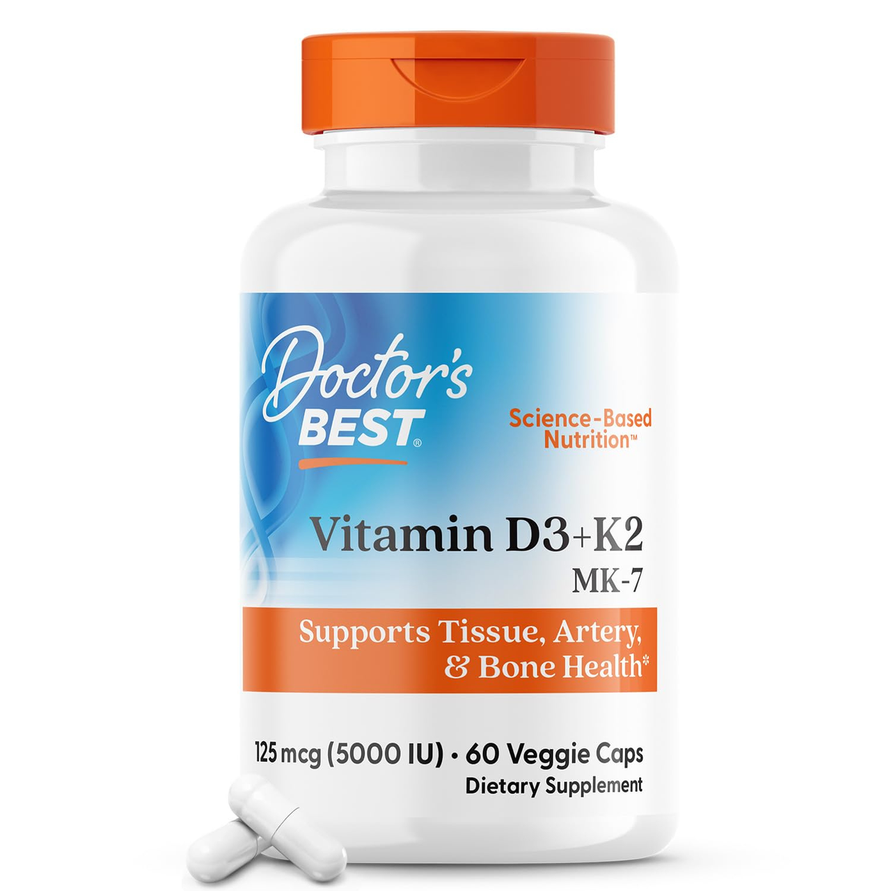 【含税直邮】 Doctor's Best 维生素 D3 + K2 60 粒素食胶囊