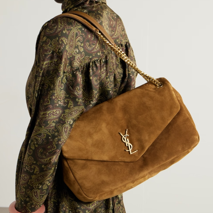 SAINT LAURENT 圣罗兰 Calypso 大号棕色绒面链条包