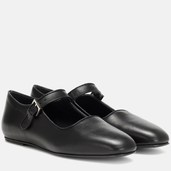 THE ROW Ava 黑色皮革芭蕾舞鞋