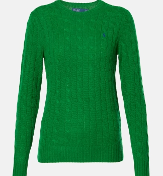 POLO RALPH LAUREN 拉夫劳伦绿色绞花针织开衫
