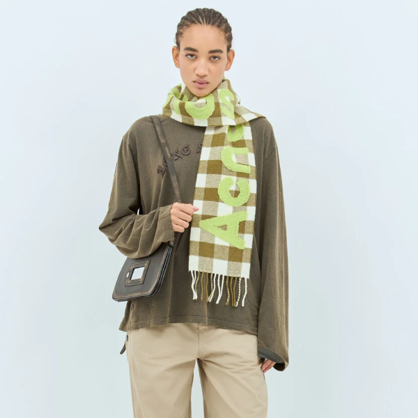 Acne Studios 窄版格纹徽标围巾