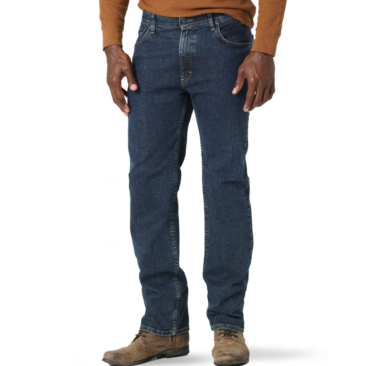 【含税直邮】Wrangler 男式标准剪裁舒适弹性腰部牛仔裤 深石色