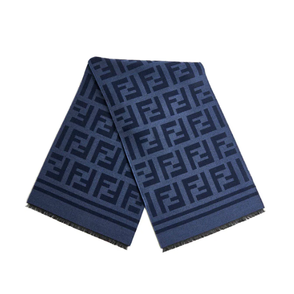 Fendi 芬迪蓝色羊毛和丝绸围巾