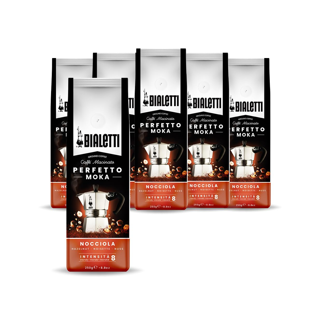 Bialetti - Perfetto Moka Nocciola:中度烘焙研磨咖啡,榛子味,250 克 x 6