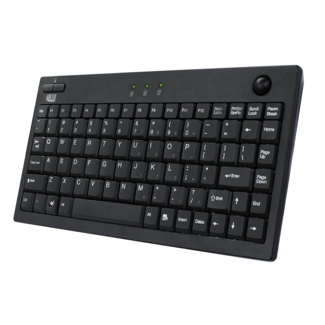 【含税直邮】Adesso USB 黑色 多功能 电脑键盘 带轨迹球的紧凑键盘 与PC兼容