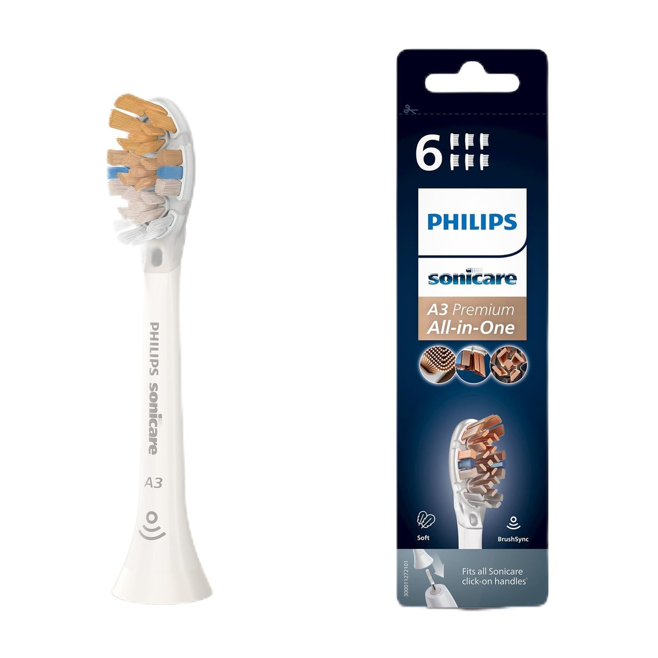 【含税直邮】Philips 飞利浦 Sonicare 正品 A3 高级一体式替换电动牙刷头 – 6 支装(型号 HX9096/10)
