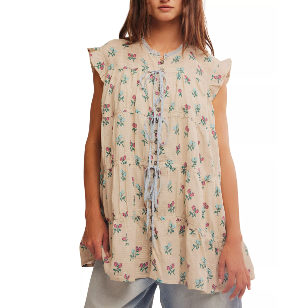 Free People 印花小飞袖上衣