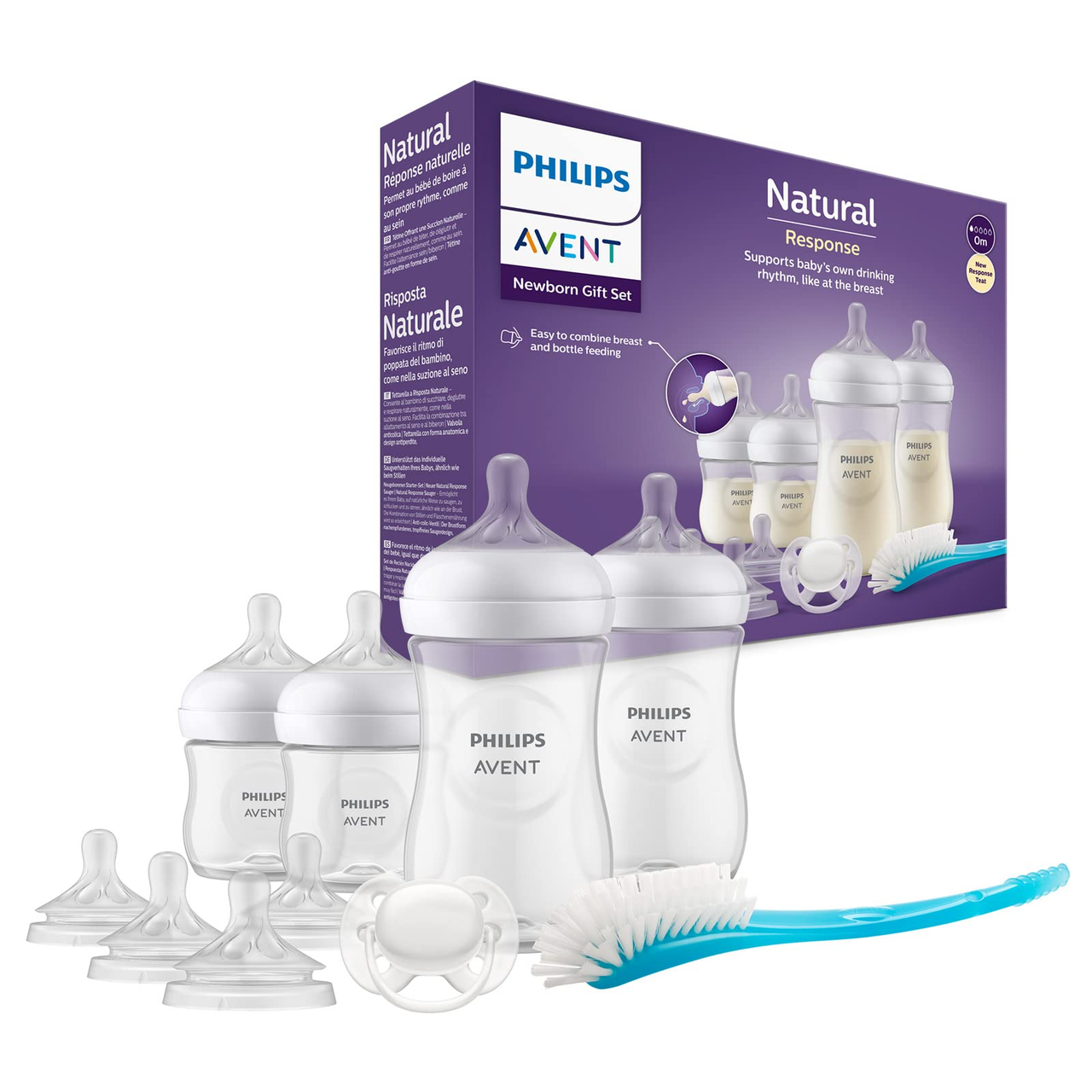 【含税直邮】Philips Avent 飞利浦新安怡婴儿奶瓶新生儿礼品套装 - 4 个奶瓶,2 个额外的奶嘴