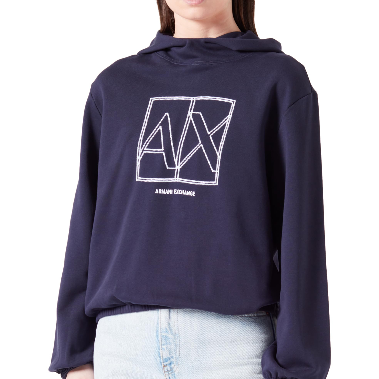 【含税直邮】Armani Exchange 女式可持续对角线毛圈布连帽运动衫, 蓝莓