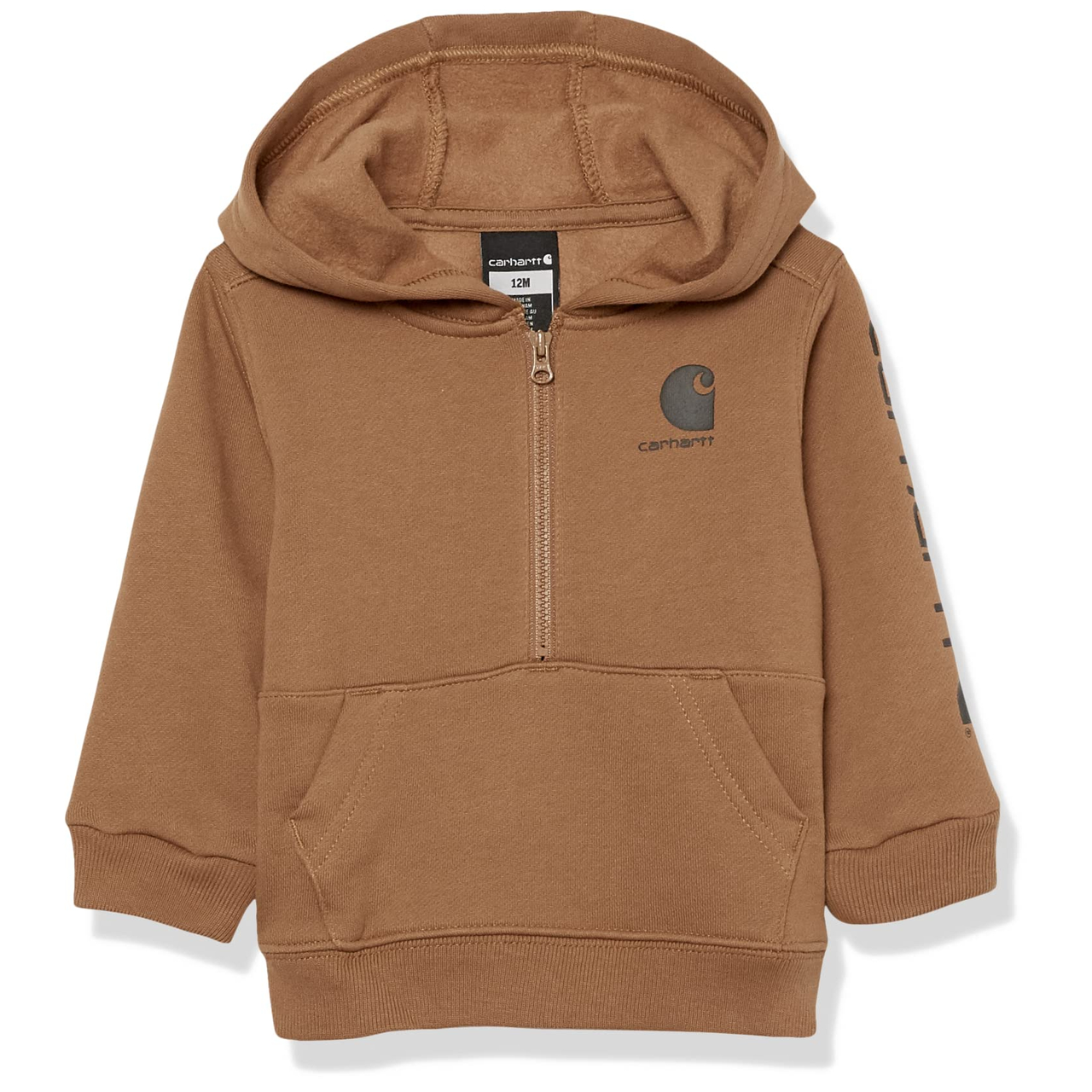【含税直邮】Carhartt 男童长袖半拉链连帽运动衫,棕色（Carhartt）,3T