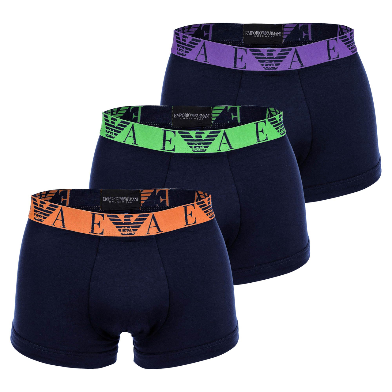 【含税直邮】Emporio Armani 男式弹力棉粗字母组合内裤 3 条装, 海洋 / 海洋 / 海洋, X大码