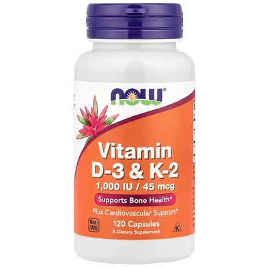 满额7.2折！NOW Foods, 维生素 D3 + K2 素食胶囊，120 粒装