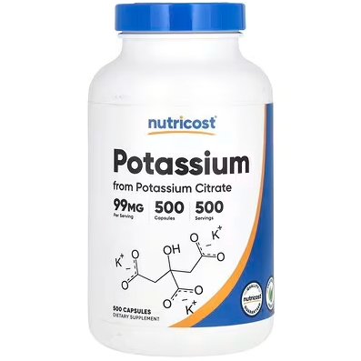 满额7.2折！Nutricost, 钾，99 毫克，500 粒胶囊