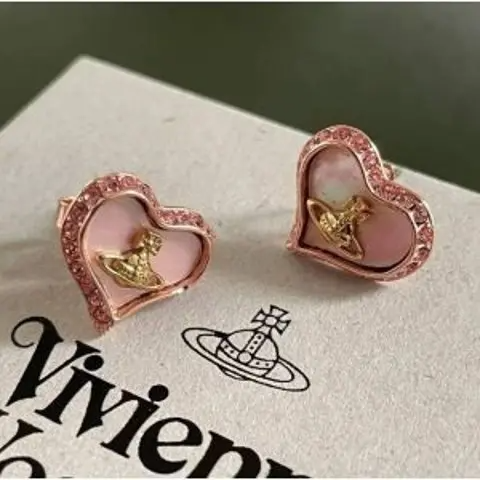 Vivienne Westwood Gold & Pink Petra 粉珐琅爱心耳钉