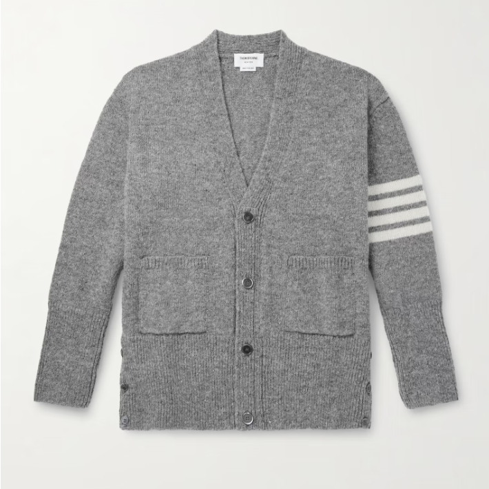 THOM BROWNE 经典四道杠灰色针织开衫