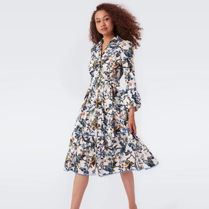 DVF Barry 印花衬衫迷笛裙