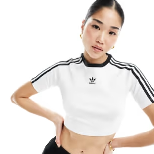 XL有货！Adidas Originals 阿迪达斯经典三叶草条纹短款T恤 韩女校服