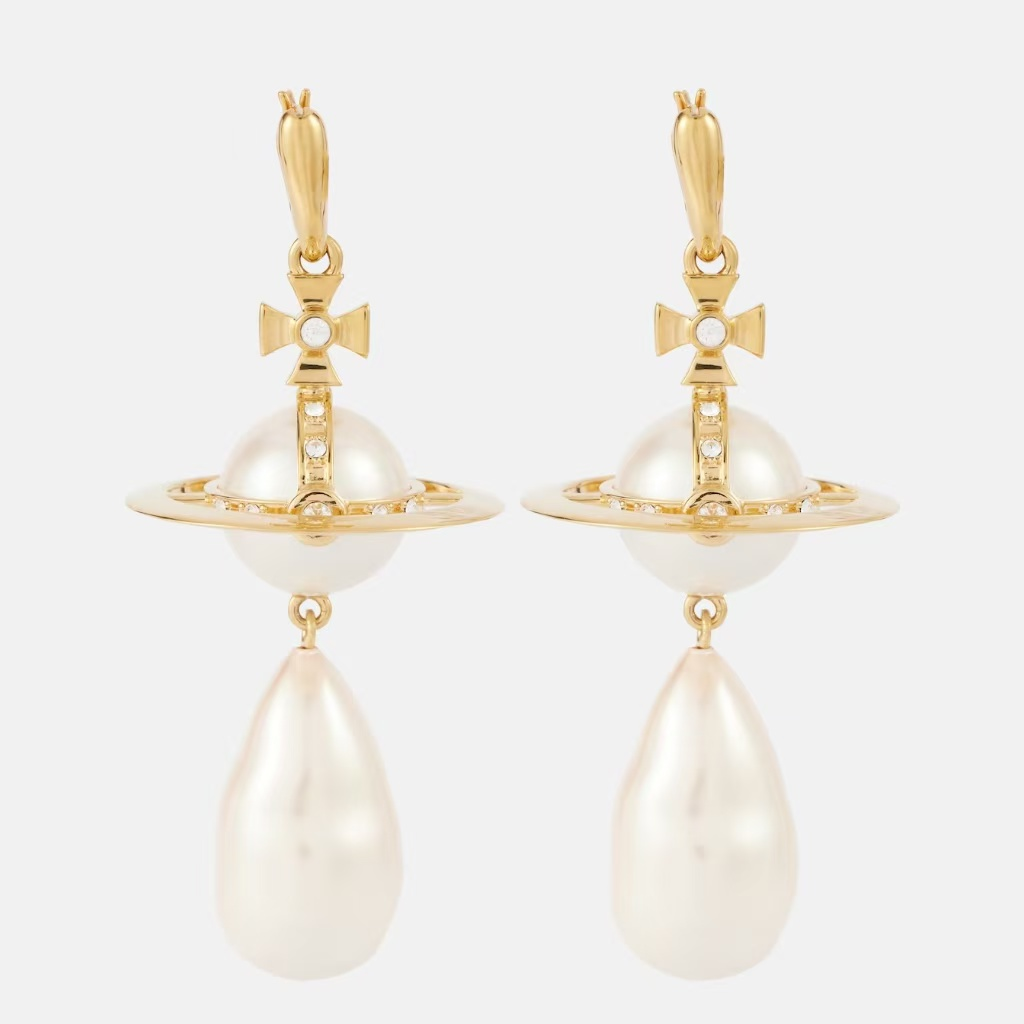VIVIENNE WESTWOOD 西太后 Giant Pearl Orb 金色土星吊坠耳环