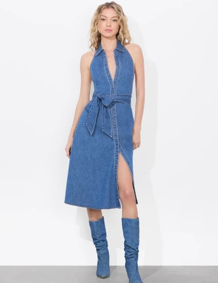 Alice+Olivia CHASSIDY CHAMBRAY 挂脖牛仔连衣裙