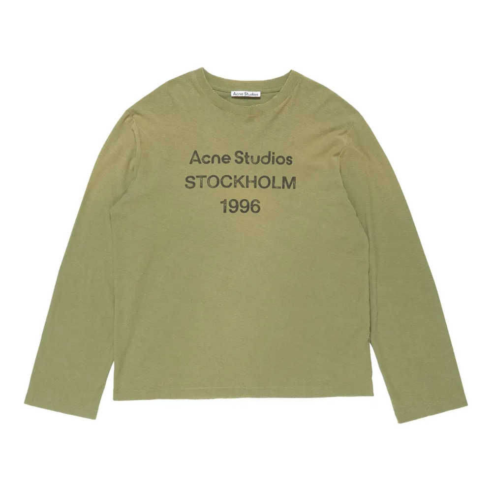 港站定价优势 ACNE STUDIOS 1996 徽标印花绿色长袖T恤