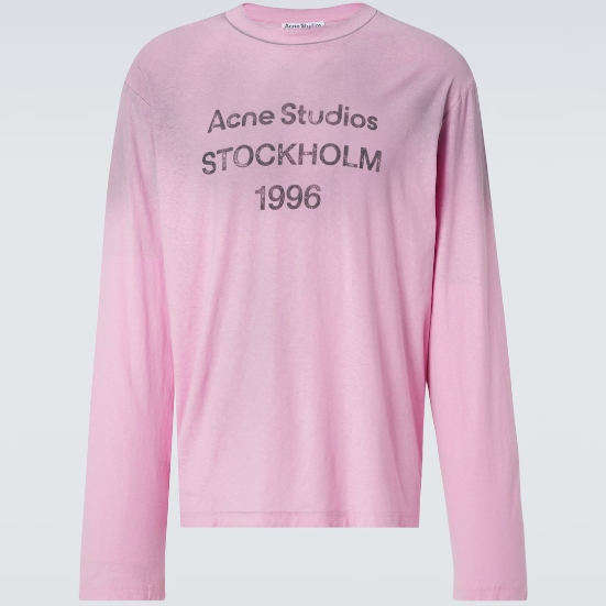 ACNE STUDIOS 1996经典徽标印花粉色长袖T恤