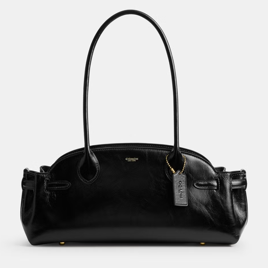 COACH 蔻驰 Glazed Carryall 34 黑色皮革包包