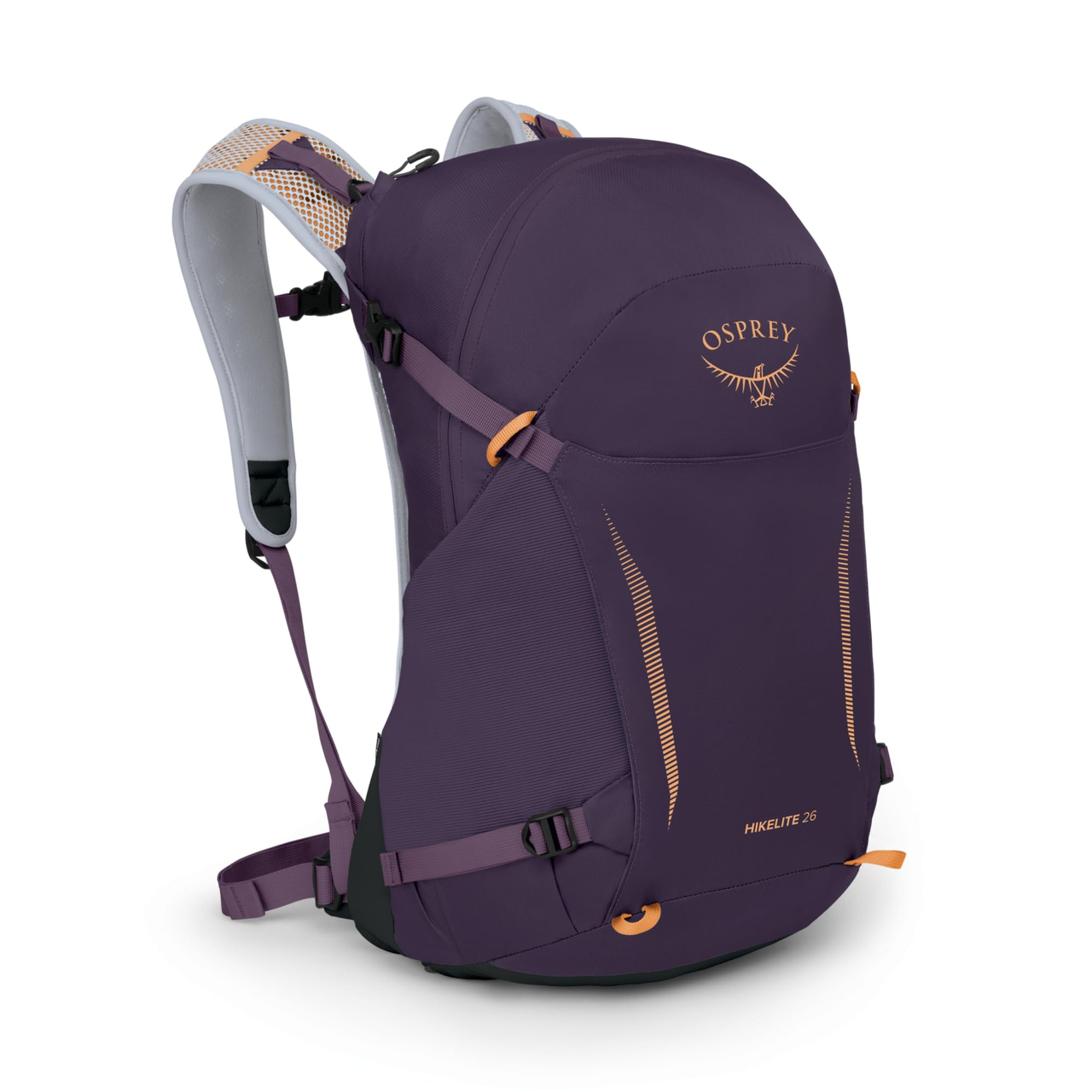 【含税直邮】Osprey Hikelite 26L 中性款徒步背包, 紫色墨水/紫色黄昏/切达干酪橙色