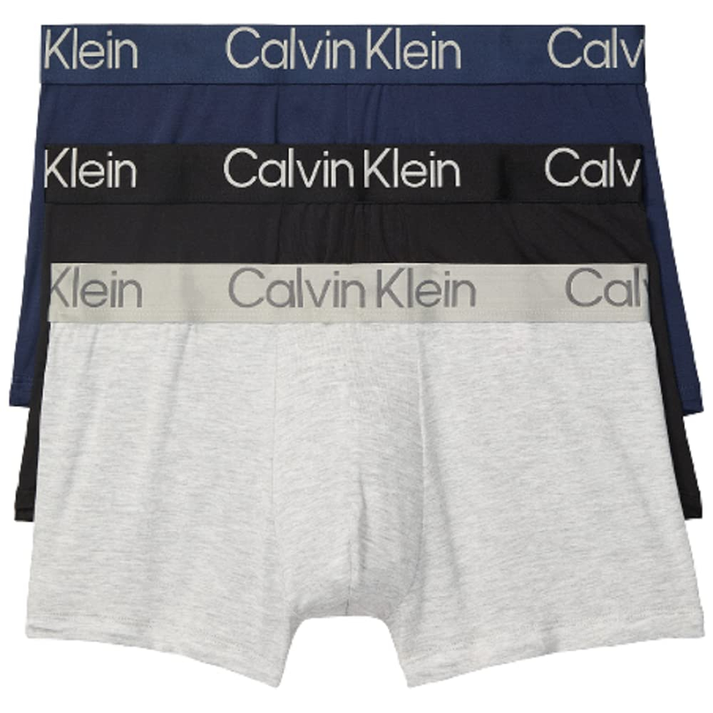 【含税直邮】CALVIN KLEIN 男士超柔现代莫代尔 3件装平角内裤 黑色 深蓝色 灰色混纺 M码