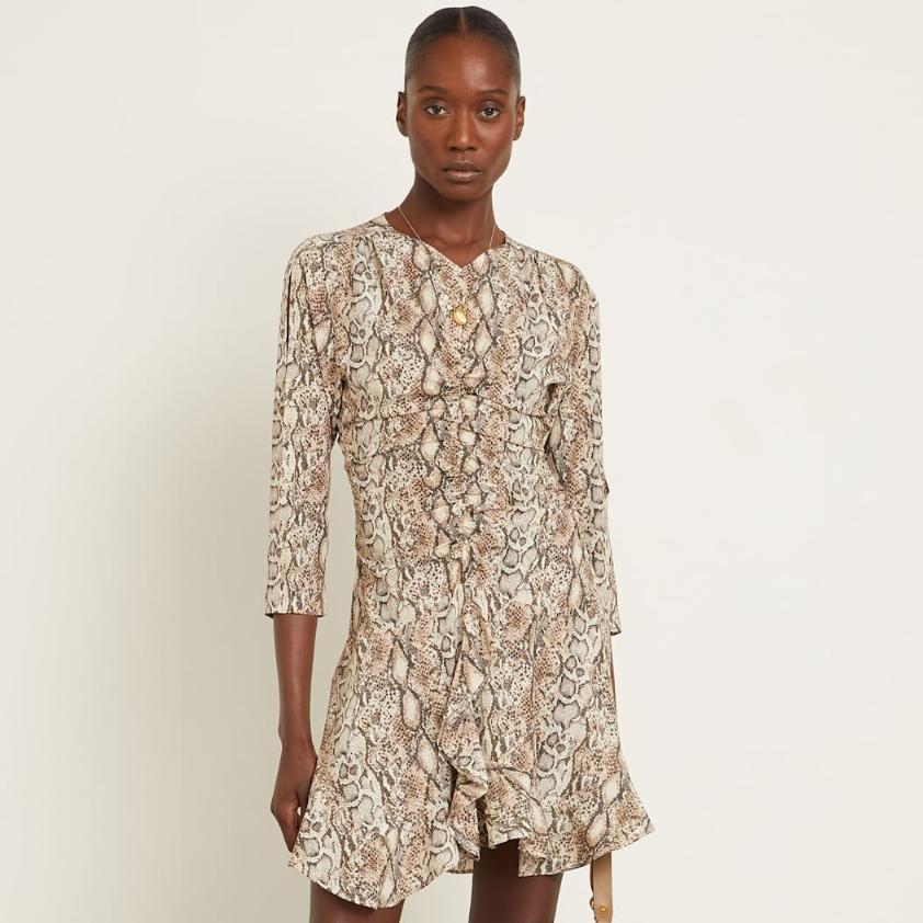 THE OUTNET 美站：Isabel Marant 时装热卖 Lilia 褶饰印花弹力真丝中长连衣裙$676