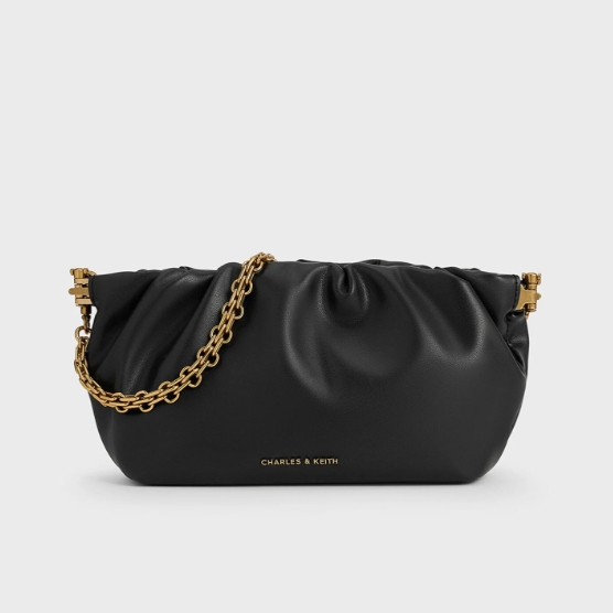 Charles & Keith Brigette Ruched 黑色链条单肩包