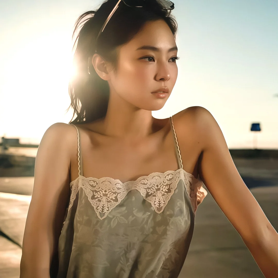 Jennie 同款 CHLOE 蔻依绿色蕾丝吊带上衣