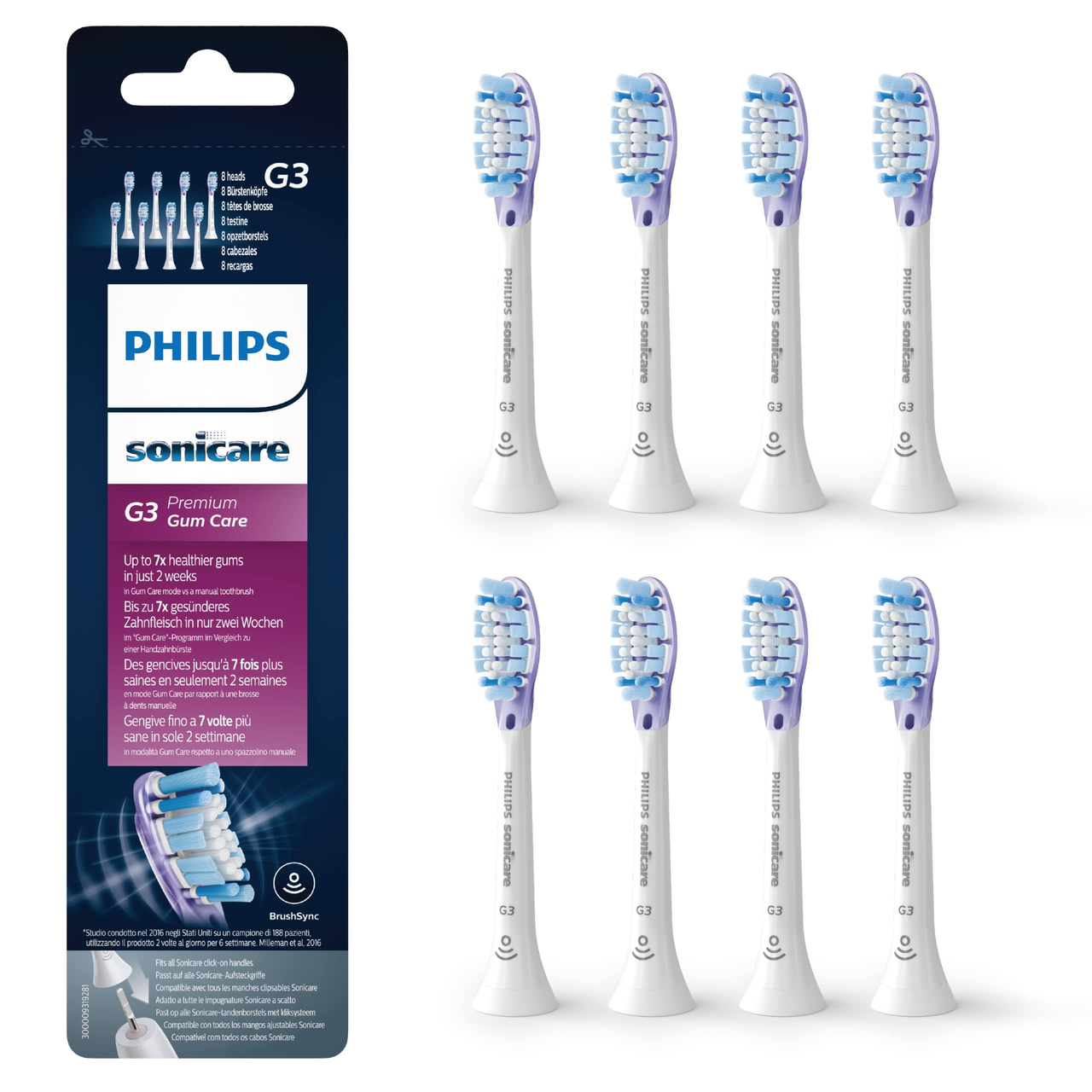 Philips 飞利浦 Sonicare Original G3 Premium Gum Care 标准声波牙刷头 - 8 支白色