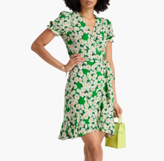 DVF Emilia 荷叶边花卉印花绉纱裹身裙