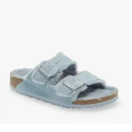 Birkenstock 蓝色毛绒款 Arizona 拖鞋
