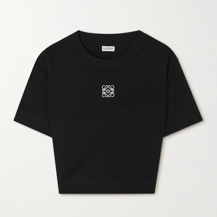 LOEWE 罗意威徽标印花黑色短款上衣
