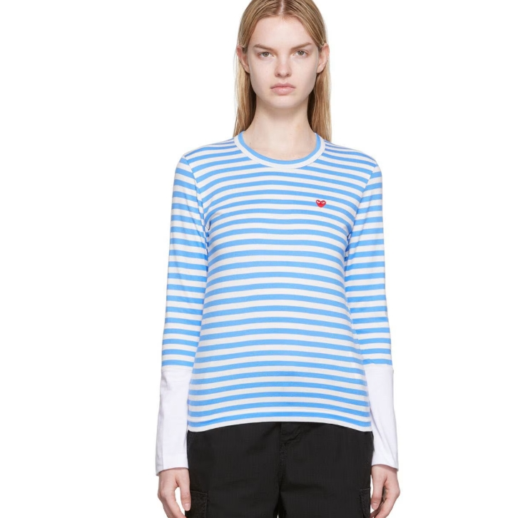 Comme des Garçons Play 白色 & 蓝色 Small Heart Patch 长袖 T 恤