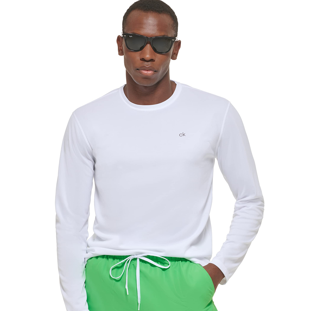 【含税直邮】CALVIN KLEIN 男式轻质速干长袖 40+ UPF 保护,白色,中号