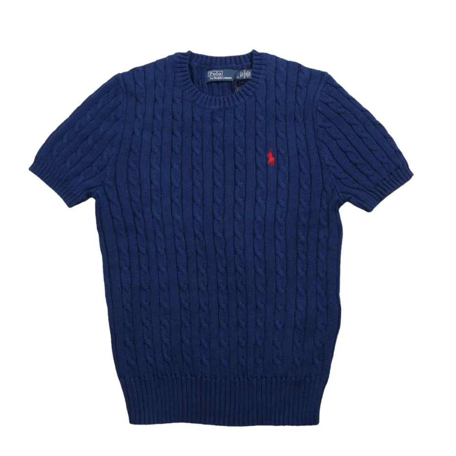 宅女同款！Polo Ralph Lauren 深蓝绞花短袖毛衣