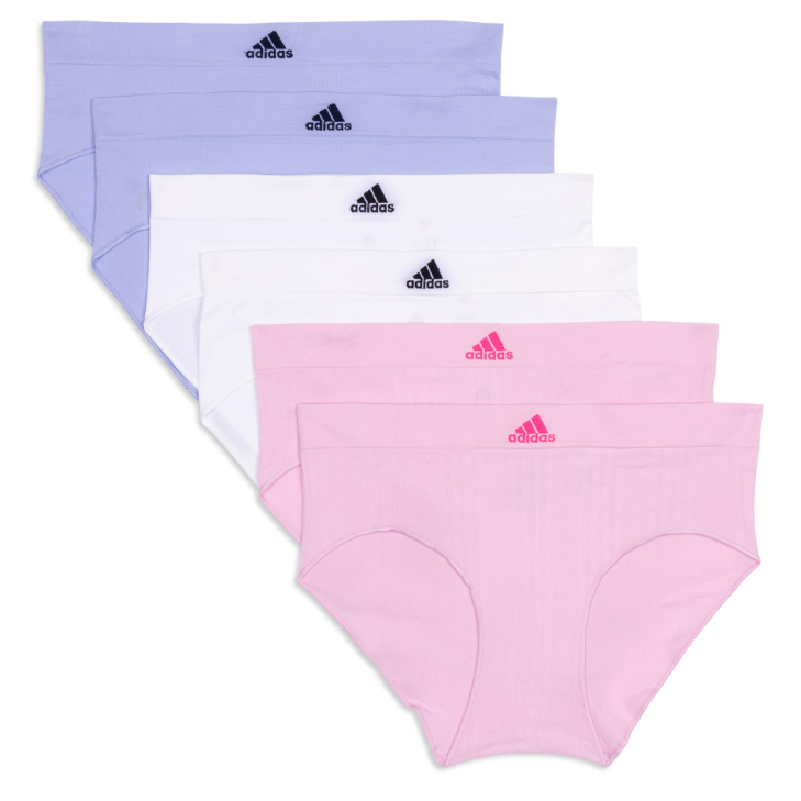 【含税直邮】adidas 阿迪达斯女式无缝高腰三角内裤 6 件装, 神奇粉色/白色/紫罗兰色