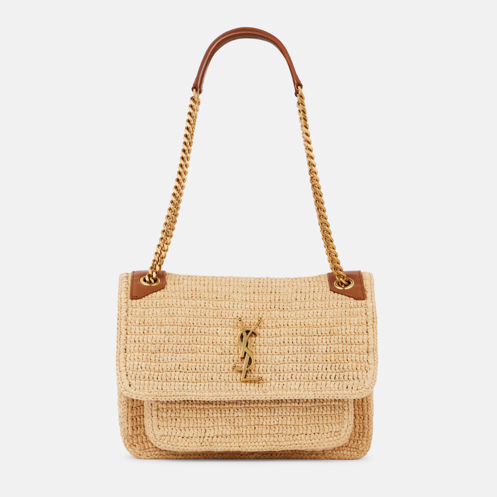 SAINT LAURENT 圣罗兰 Niki 中号拉菲草编织单肩包