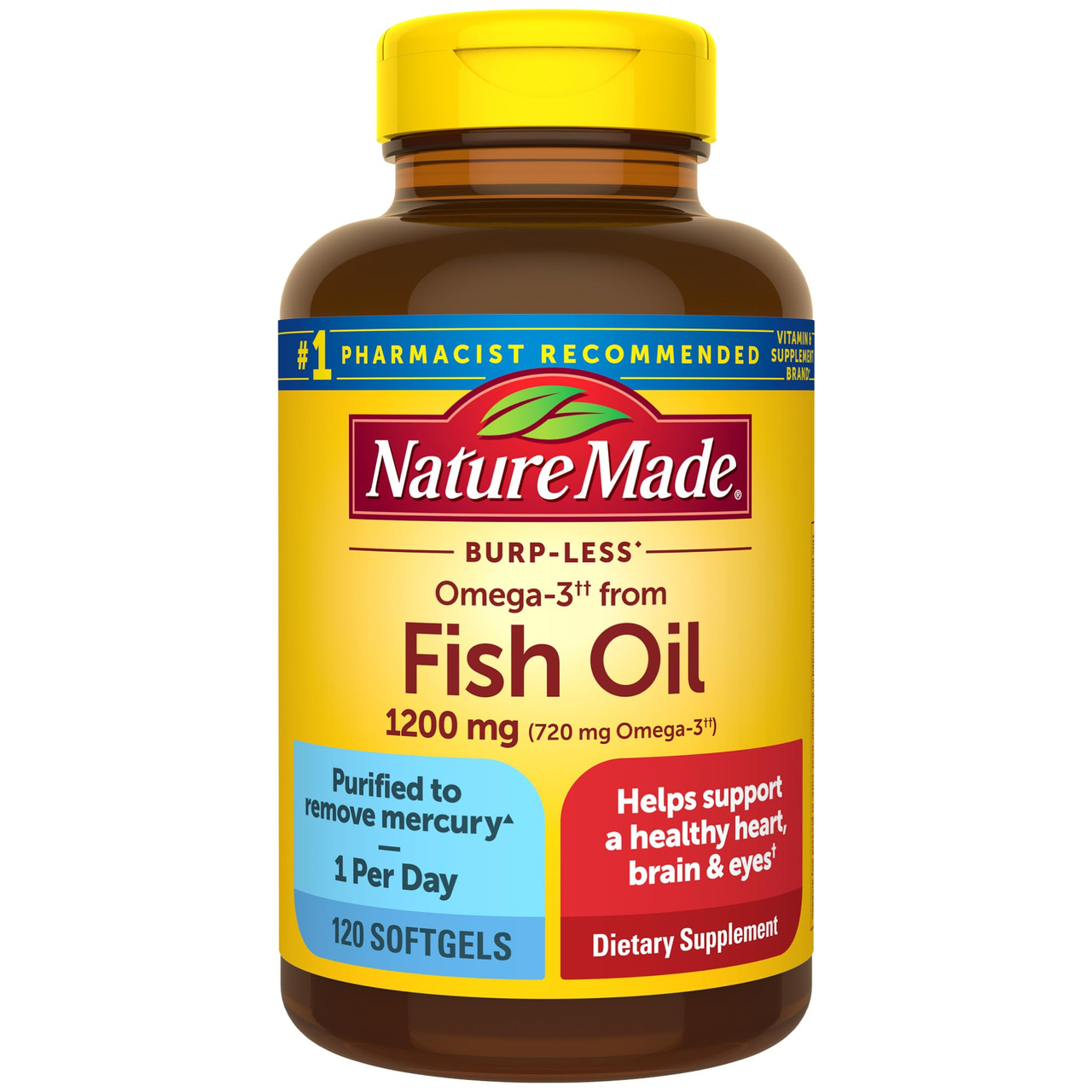 【含税直邮】Nature Made 欧米伽3深海鱼油软胶囊1200mg 每天一粒 120粒