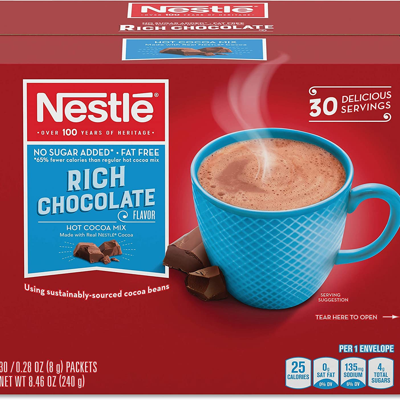 【含税直邮】 Nestle Hot Cocoa 热巧克力 无糖无脂 热可可粉 大包装 30包装