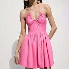 Mango 粉色挂脖迷你连衣裙