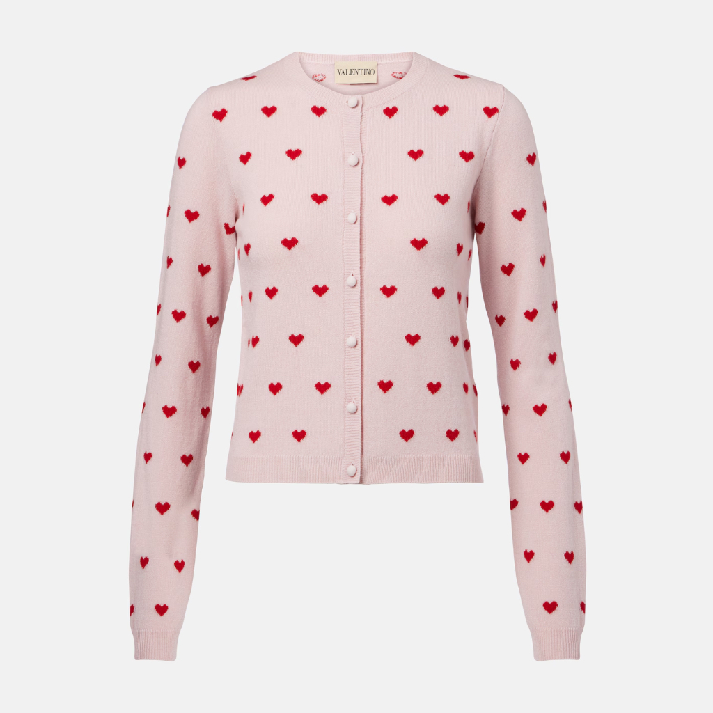 VALENTINO 华伦天奴 Jacquard 爱心印花粉色开衫