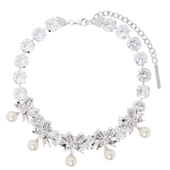 中站含税！SHUSHU/TONG 银色 YVMIN 联名 Pearl Bow Knot Crystal Chain 项链